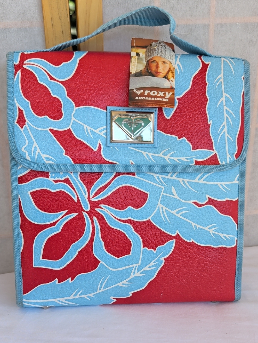 Roxy Red and Light Blue Floral Cooler Tote